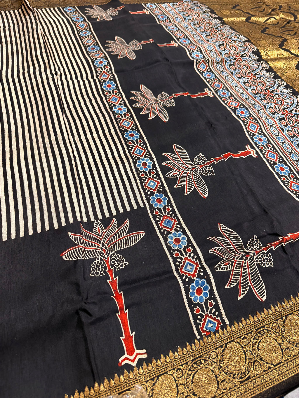 Black n white stripes pure Ajrak dola sarees