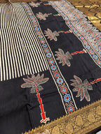 Black n white stripes pure Ajrak dola sarees