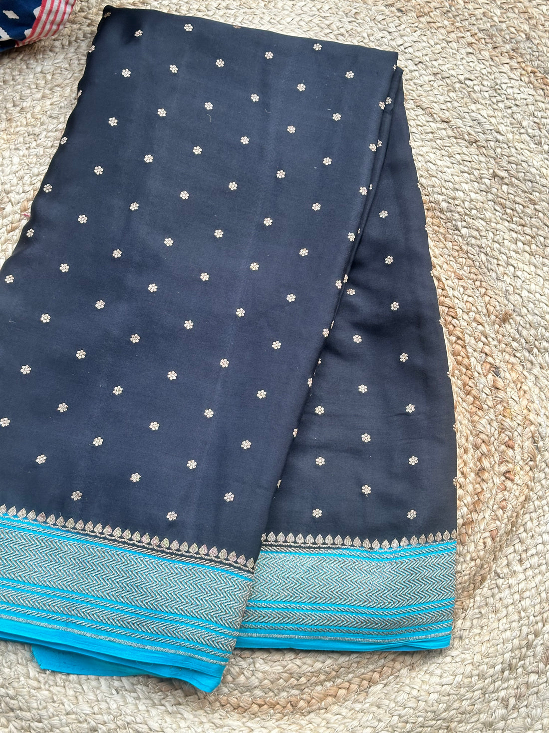 Black and sky blue pure crepe Banaras silk sarees