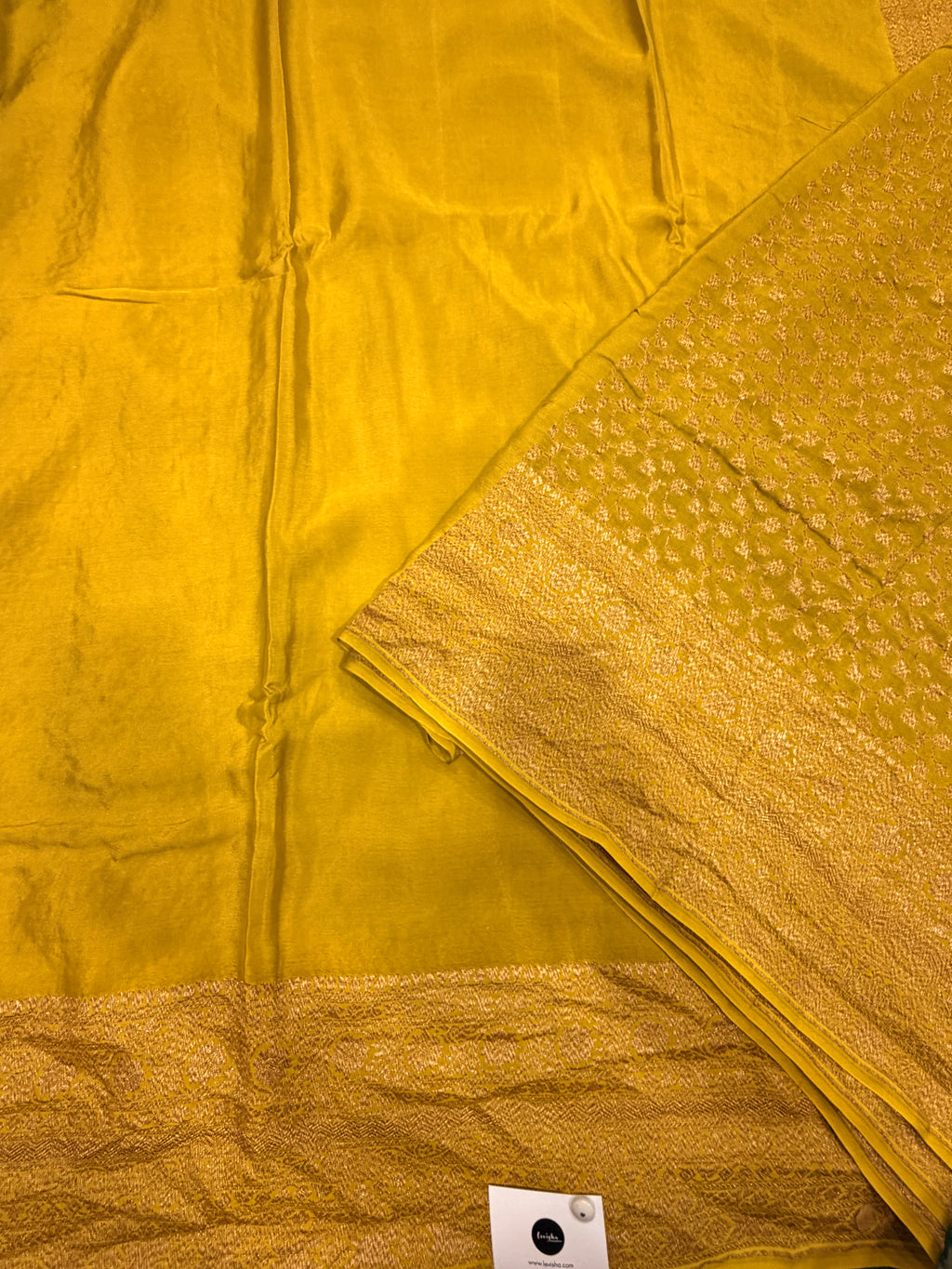 Neon yellow pure benarasi crepe silk saree