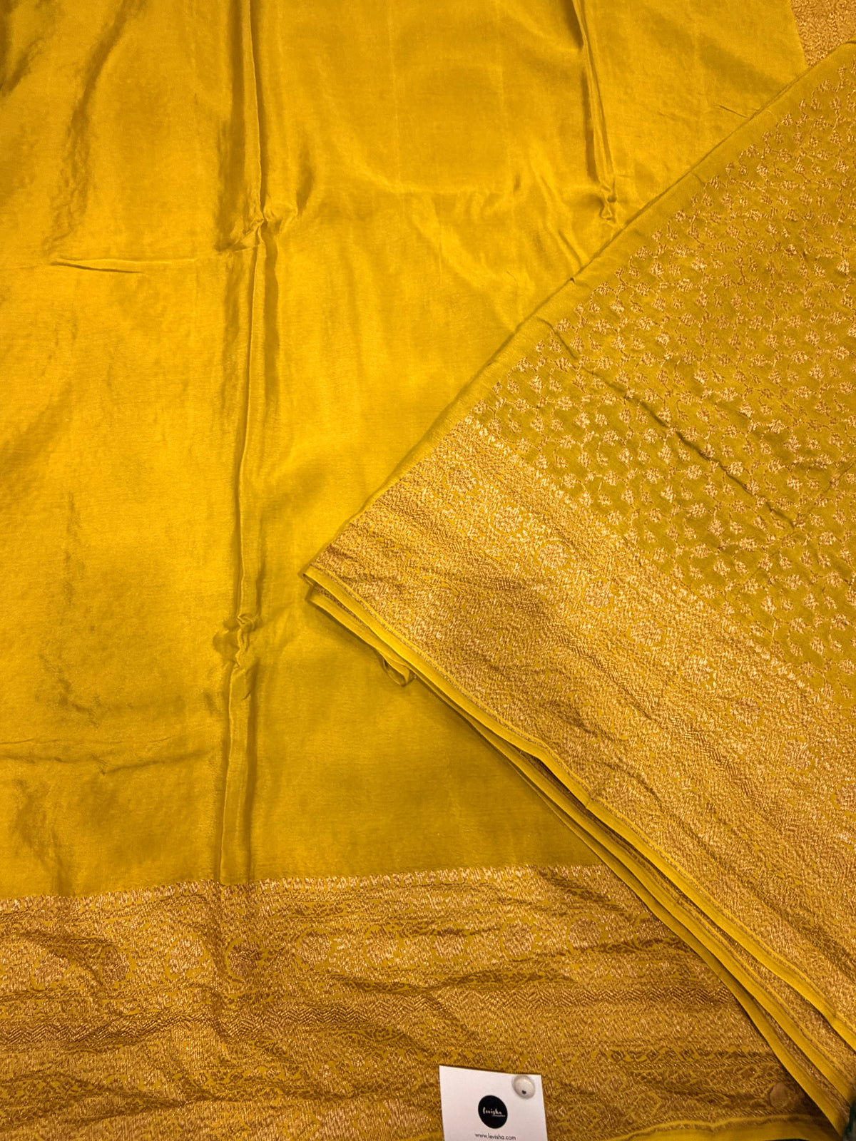 Neon yellow pure benarasi crepe silk saree