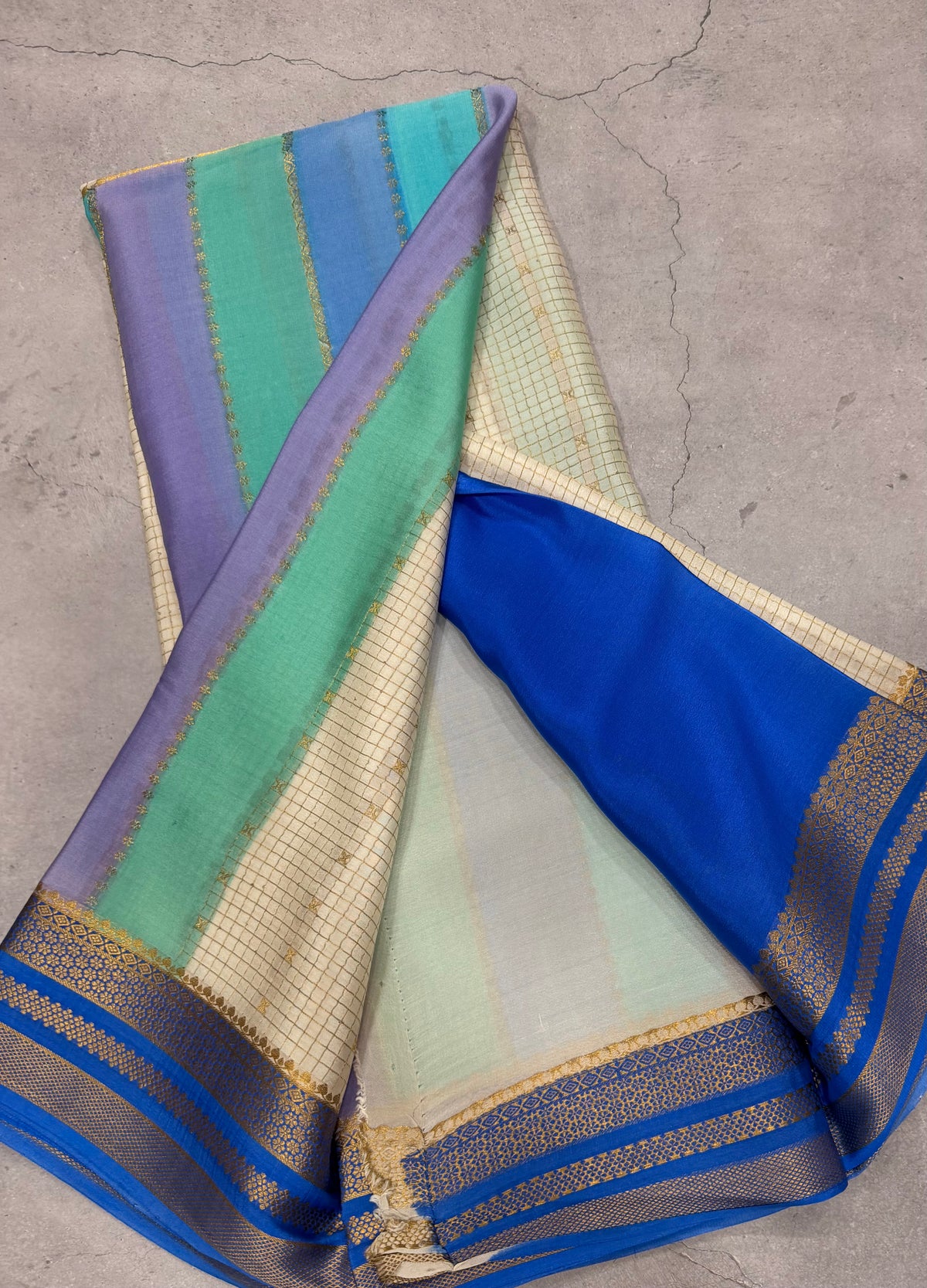 Rankart stripes n checks pure Mysore silk crepe saree