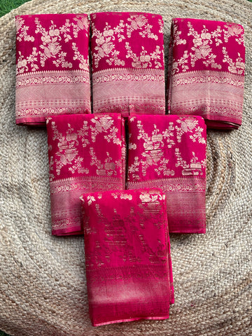 Pink crushed georgette jaal pattern Saree