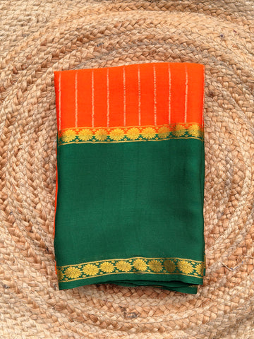 Orange and green pure wrinkle crepe silk certified