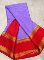 Lilac checks n bentex border pure Mysore silk crepe saree