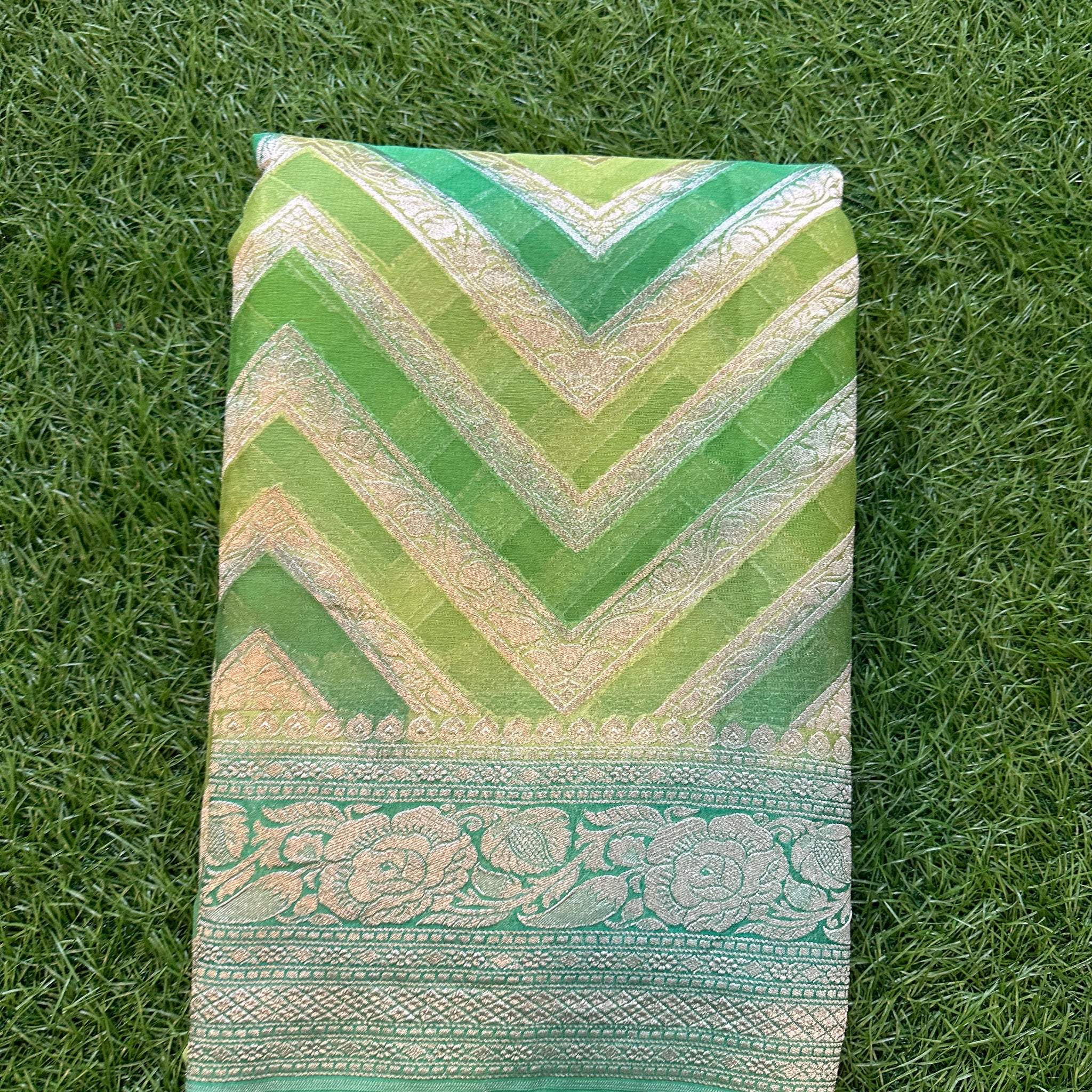 Pastel green shades pure khaddi Georgette,zigzag pattern.