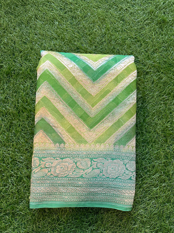 Pastel green shades pure khaddi Georgette,zigzag pattern.