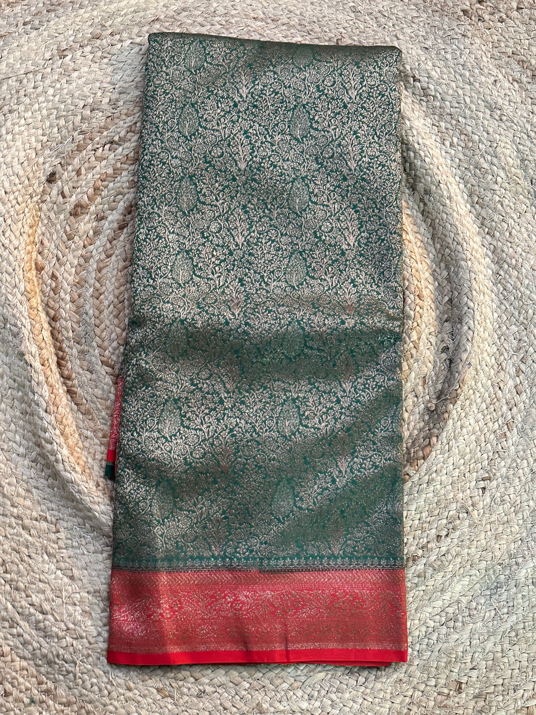 Green with red pure crepe brocade banaras sarees