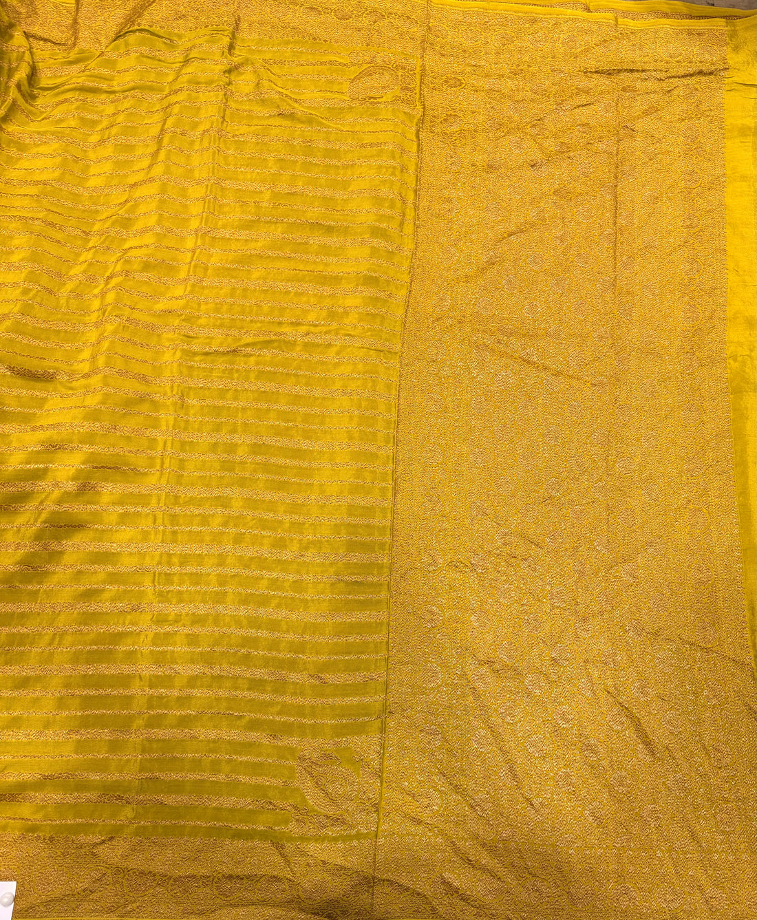 Neon yellow stripes pure benarasi crepe silk saree