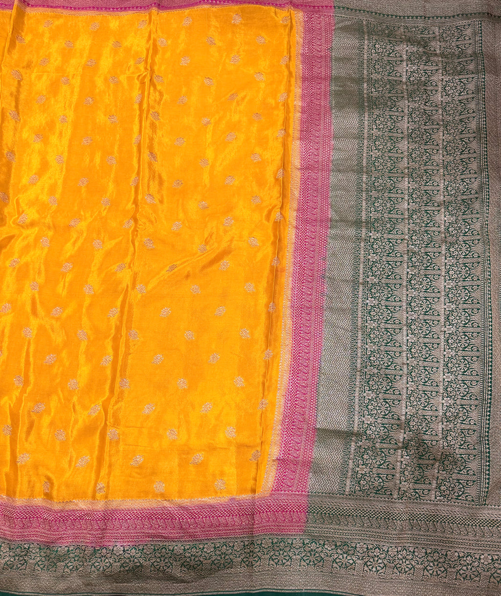 Yellow 3D pure benarasi crepe silk saree