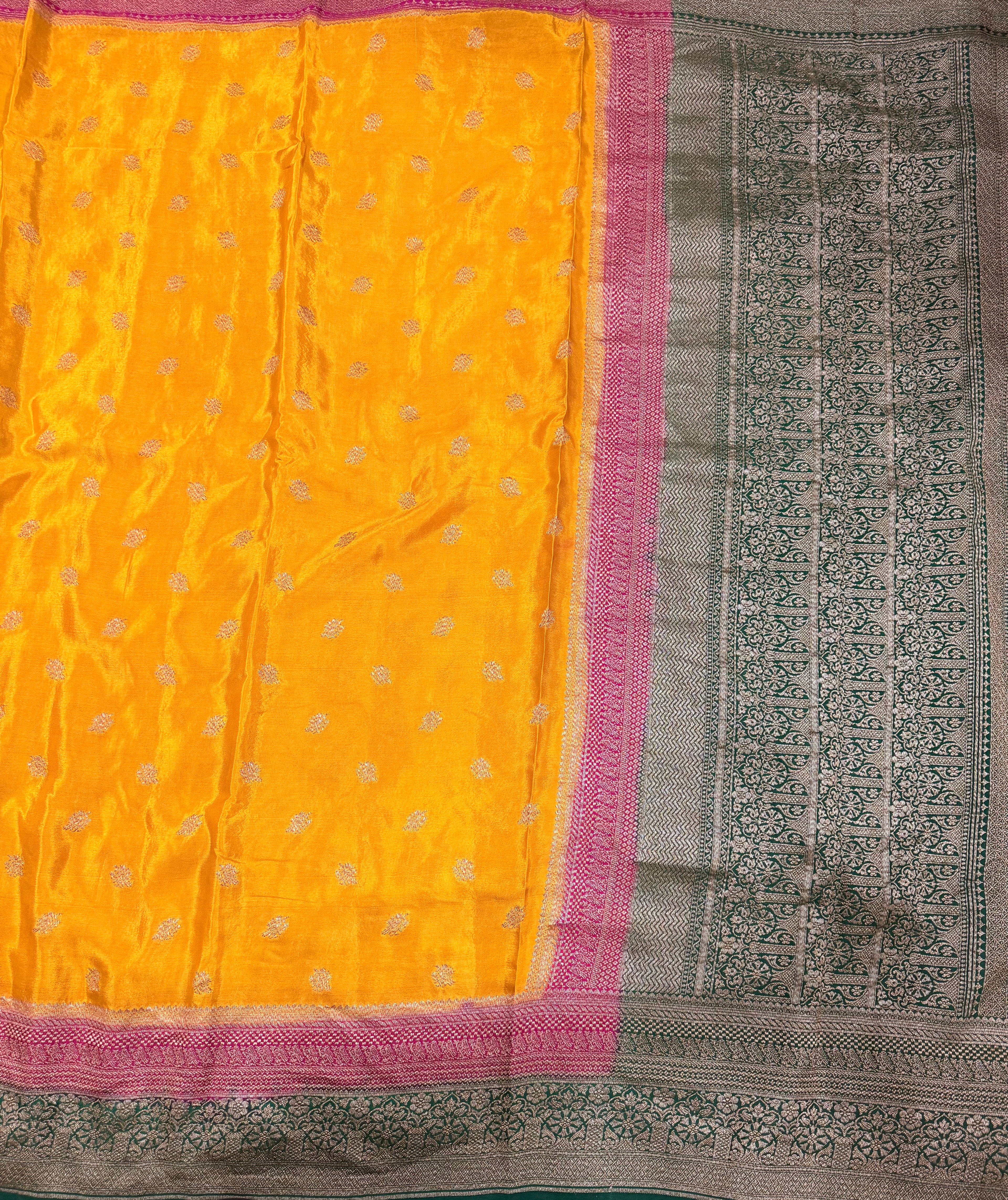 Yellow 3D pure benarasi crepe silk saree