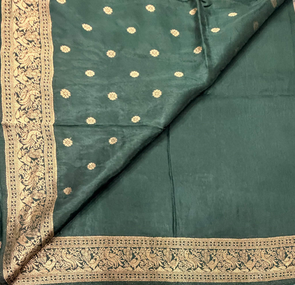 Bottle green Kanchi border plain modal silk saree