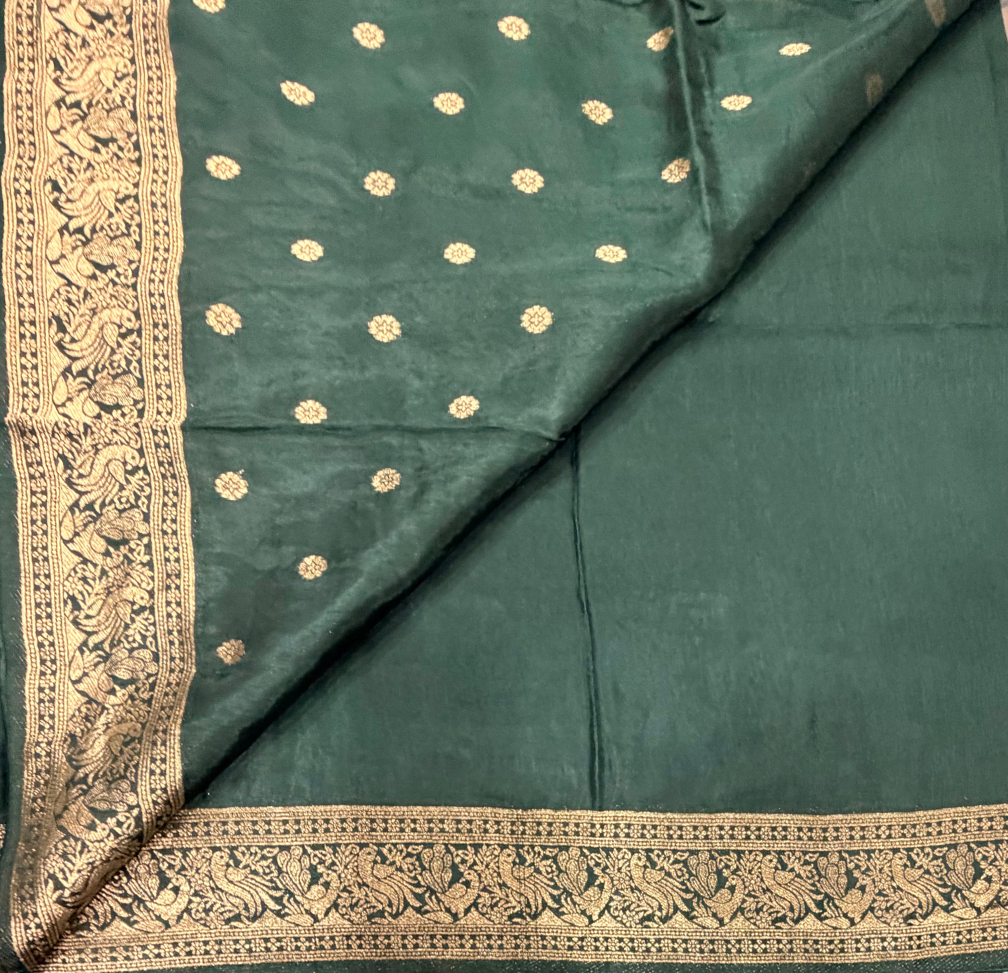 Bottle green Kanchi border plain modal silk saree