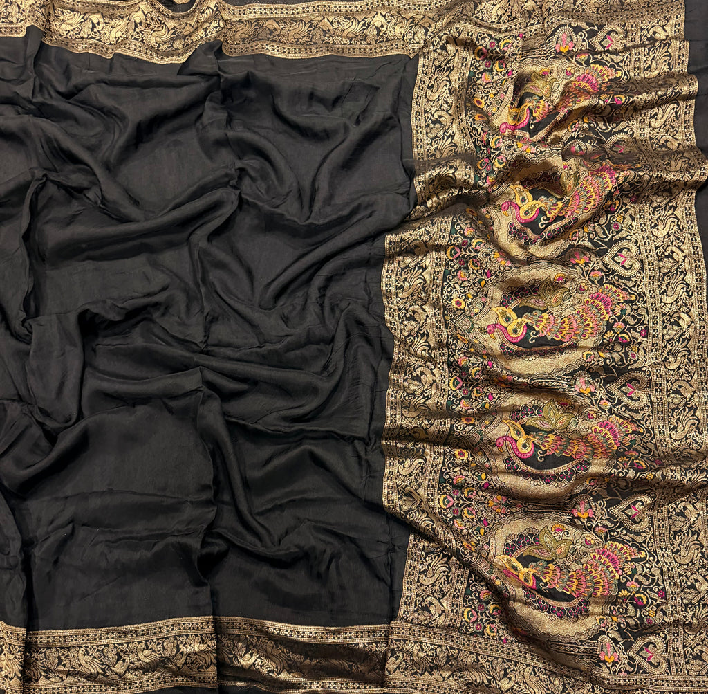Black Kanchi border plain modal silk saree