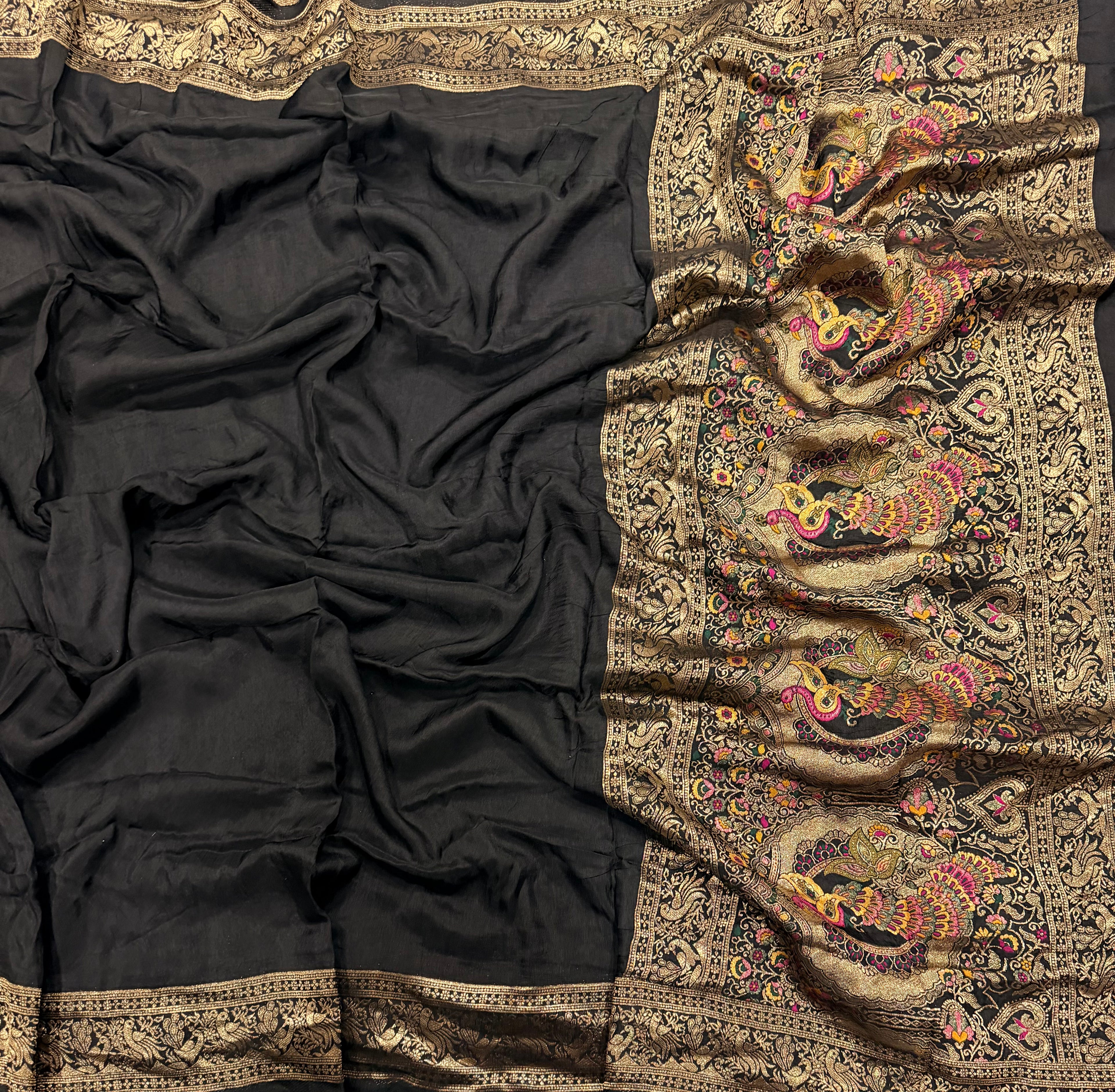 Black Kanchi border plain modal silk saree
