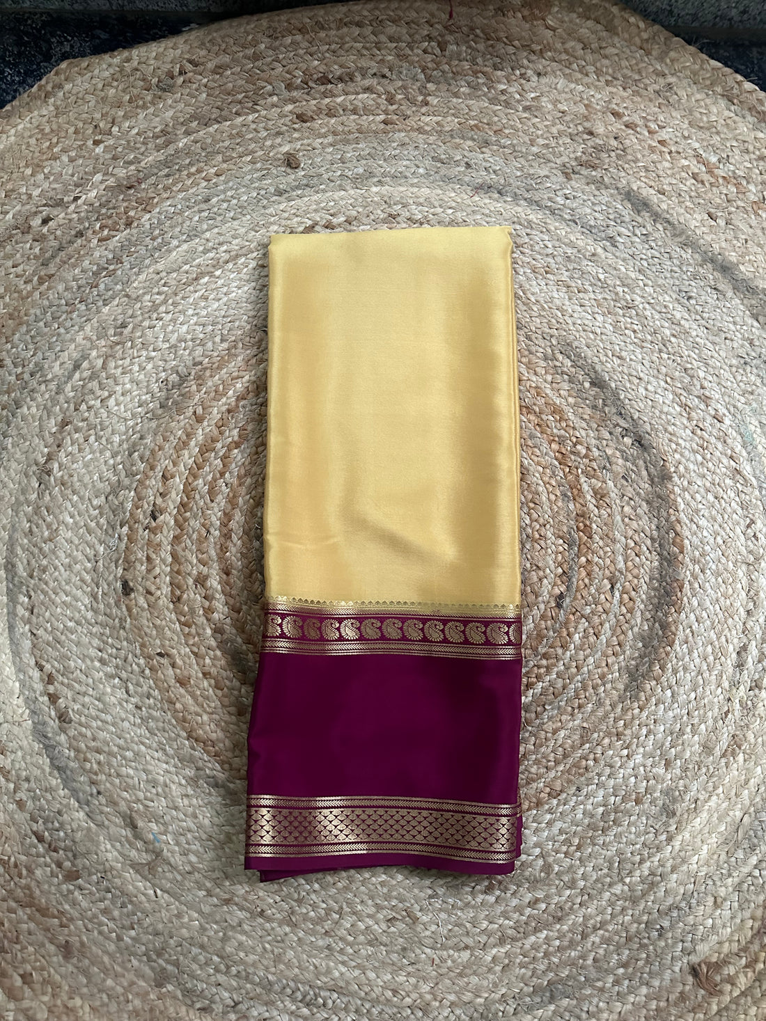 Beige and mejentha pure crepe Mysore Silk sarees 120 gsm