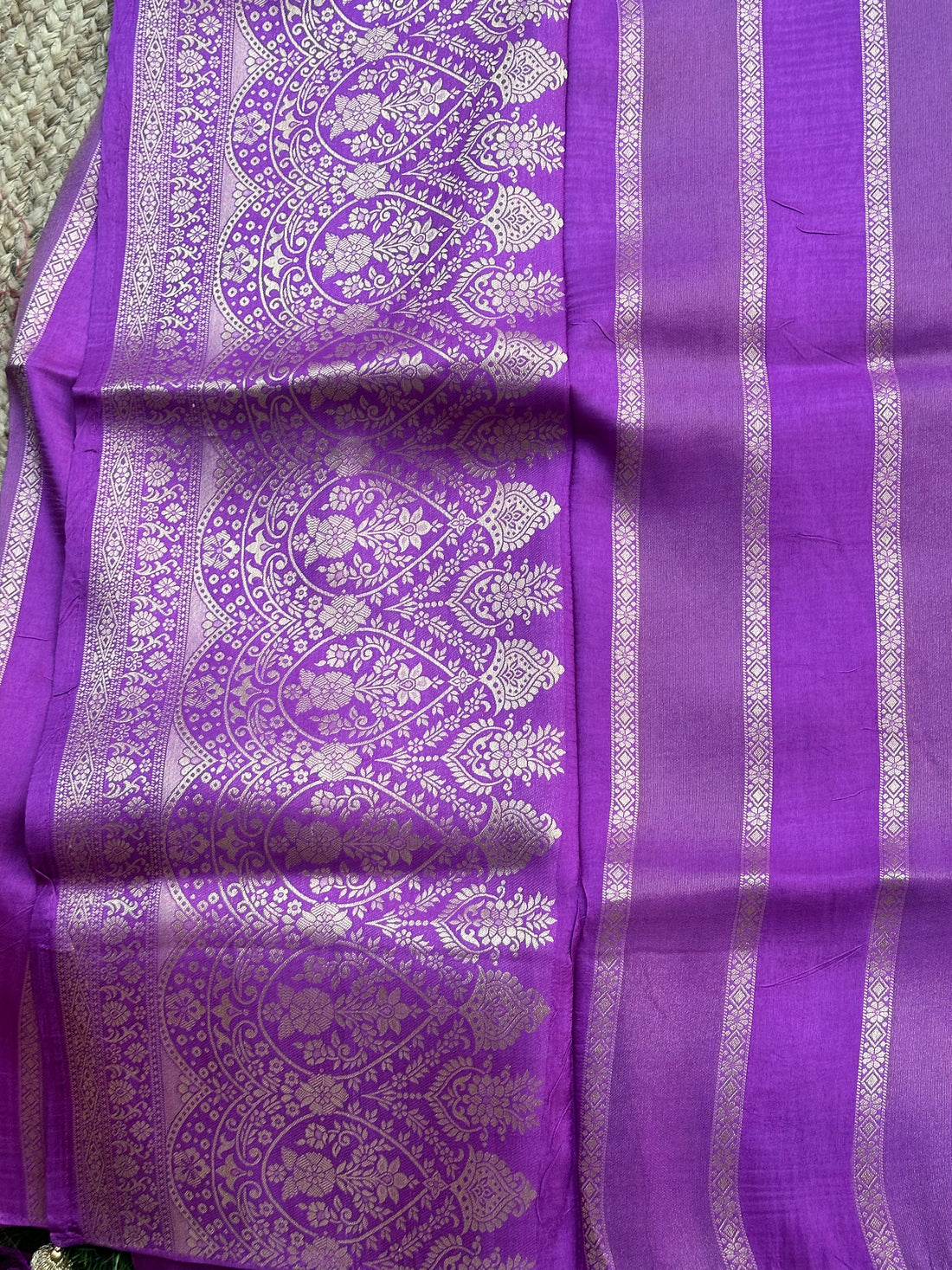 Lavender vertical stripes Chiniya crepe sarees