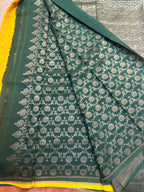 Green and yellow crepe chiffon sarees