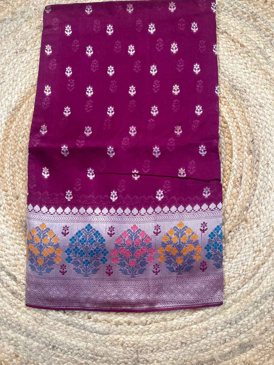 Wine pure tusser with Paithani border