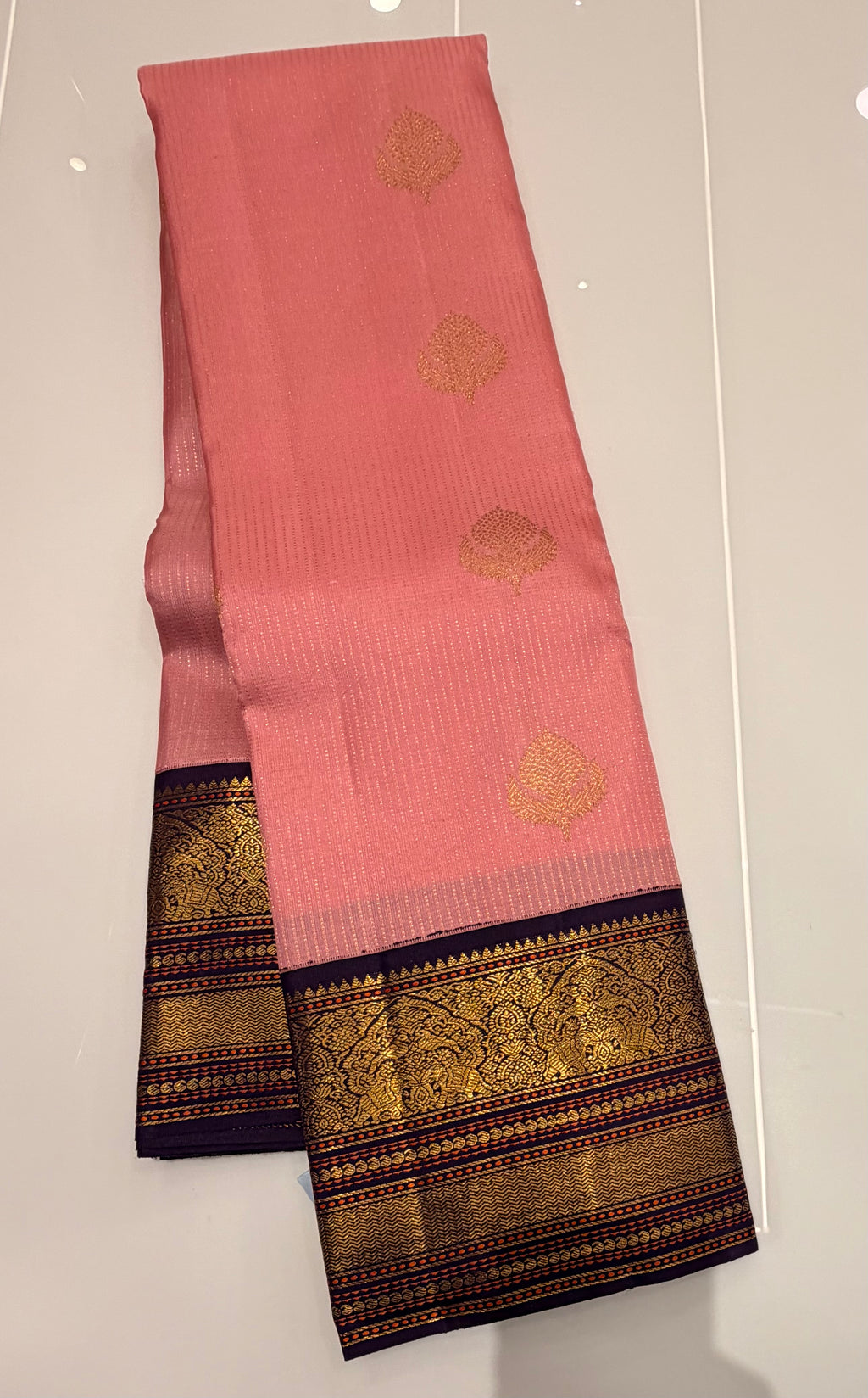 Pastel pink with wine pure  Kanjeevaram saree