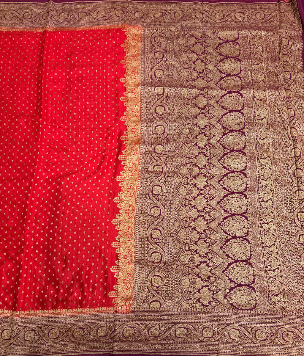 Red n wine pure benarasi crepe silk saree
