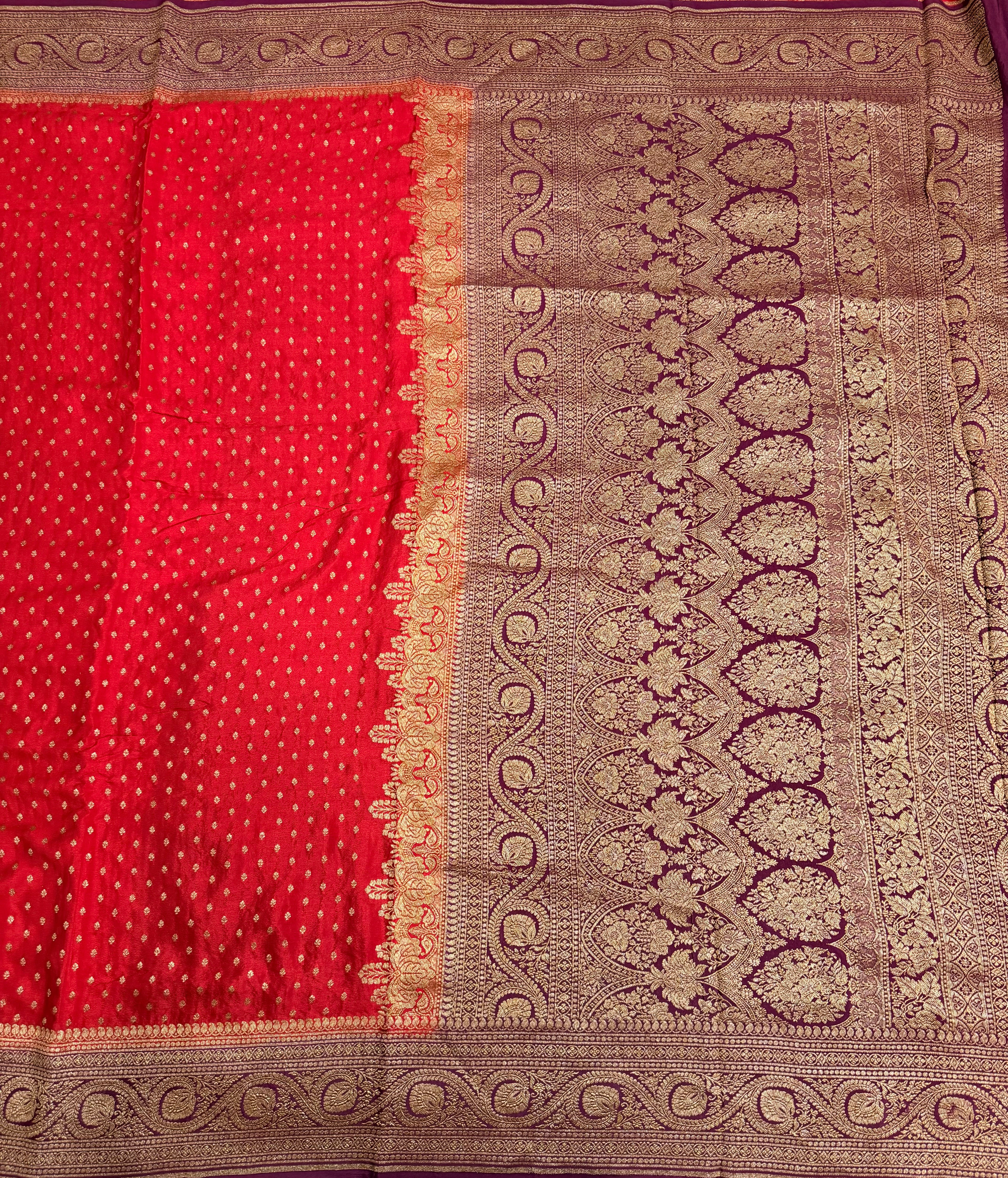 Red n wine pure benarasi crepe silk saree