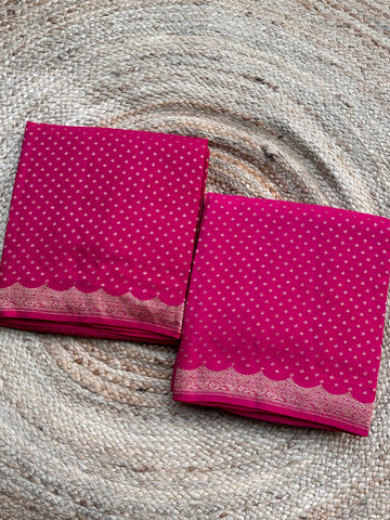 Hot pink scallop border pure crepe Banaras silk sarees