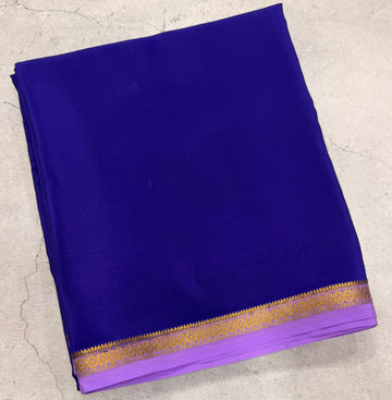 Purple one inch border pure Mysore silk crepe saree