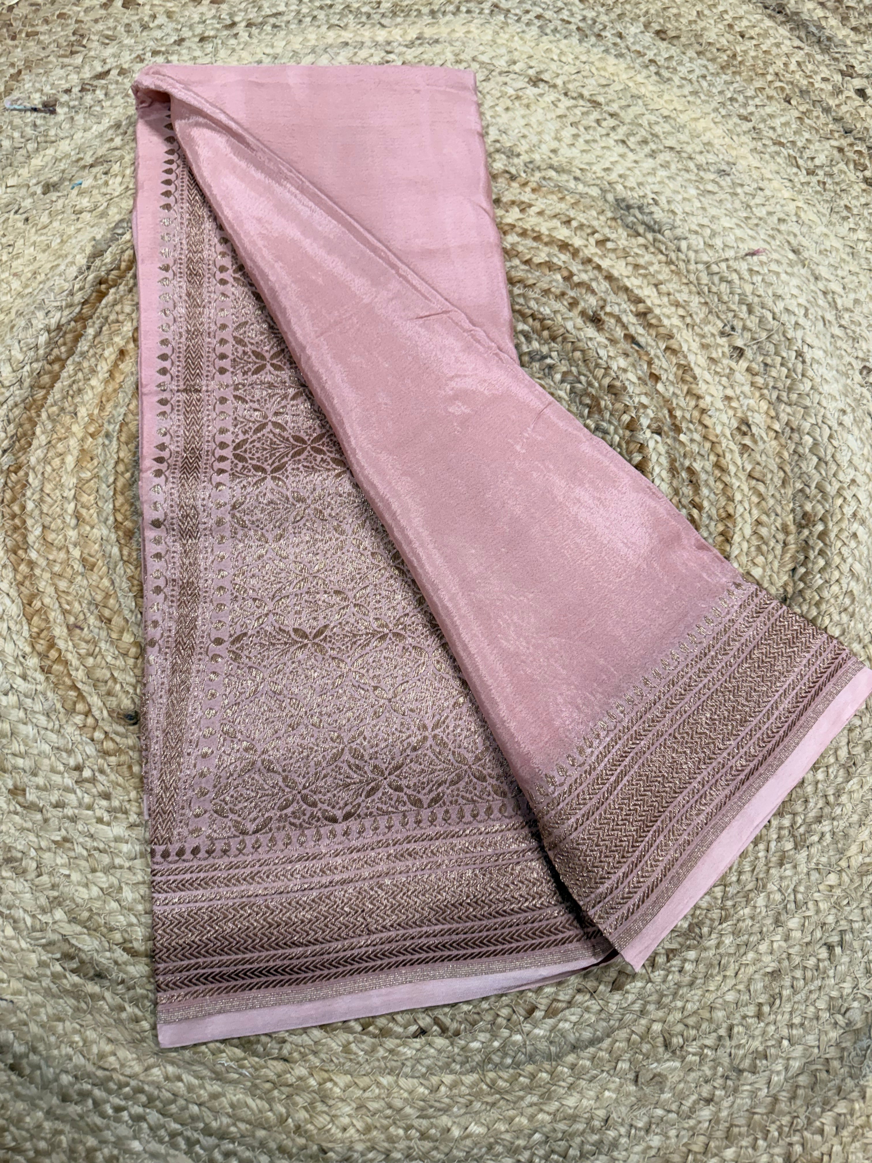 Peach pure Banarasi crepe saree