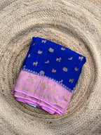Royal blue and lotus pink pure crepe Banaras
