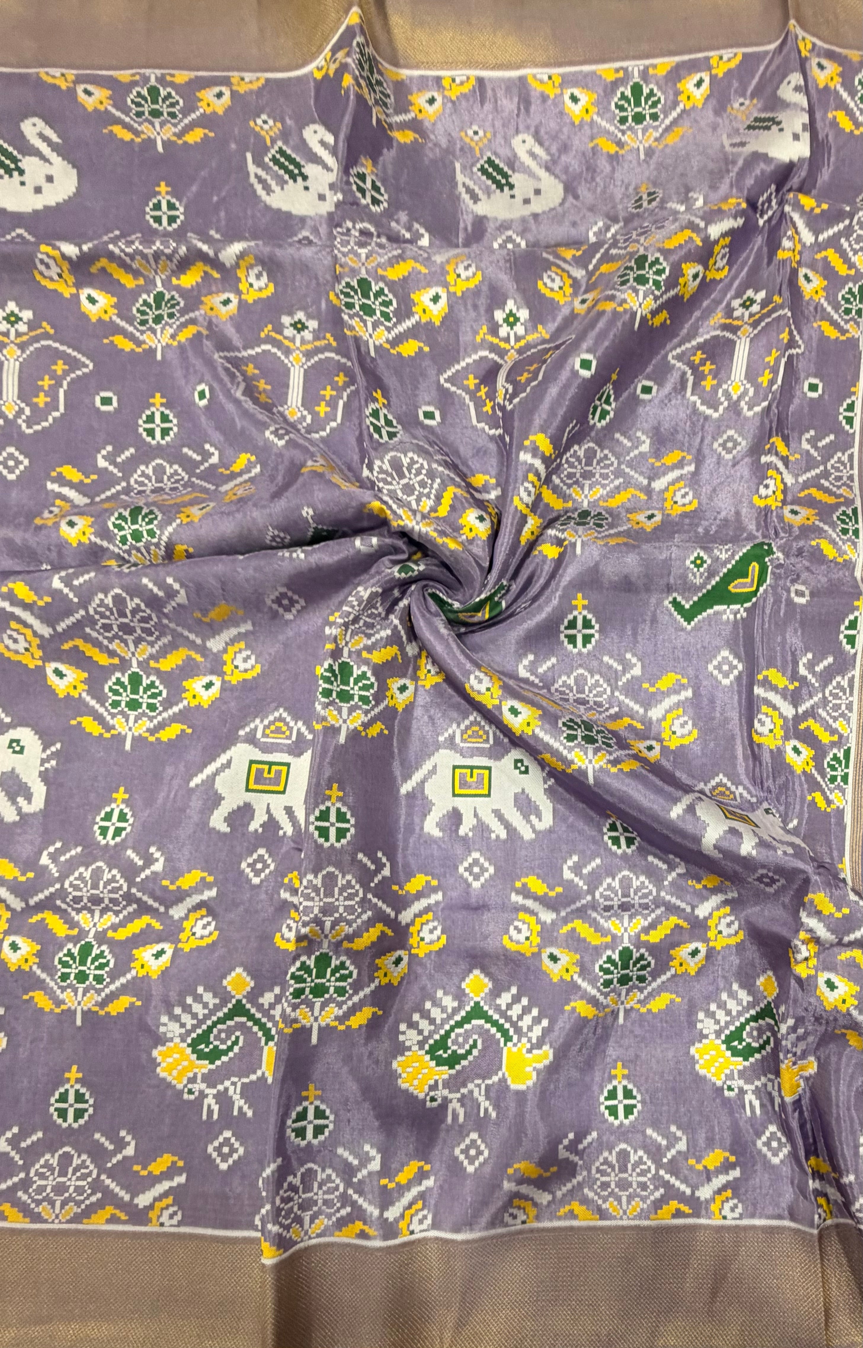 Light violet small border tusser Paithani saree
