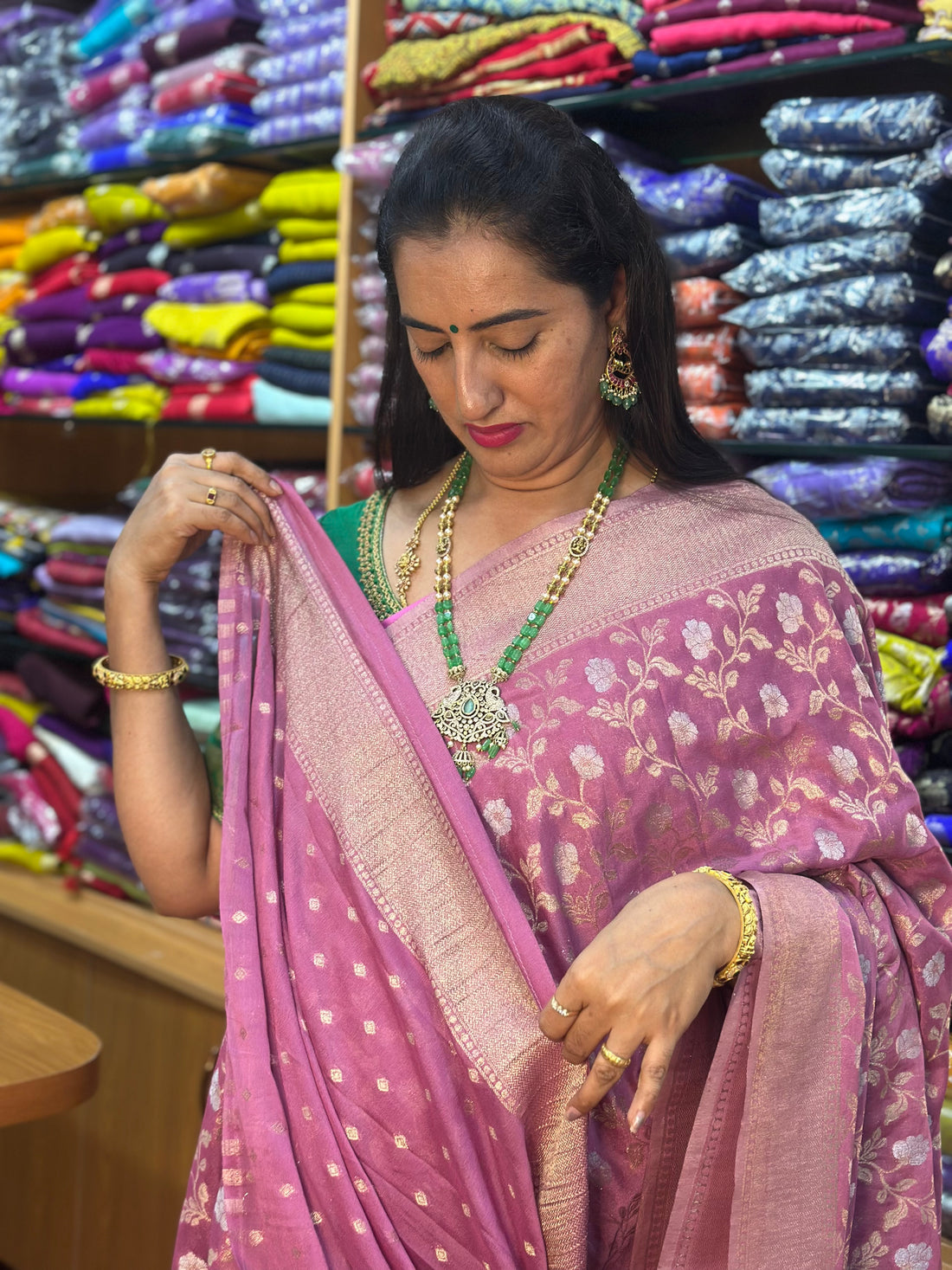 Onion pink designer georgette sarees