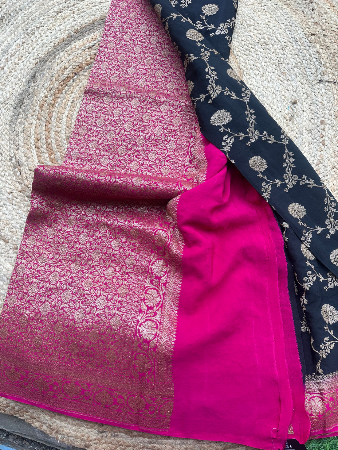 Black and pink beautiful combination pure crepe Banaras sarees