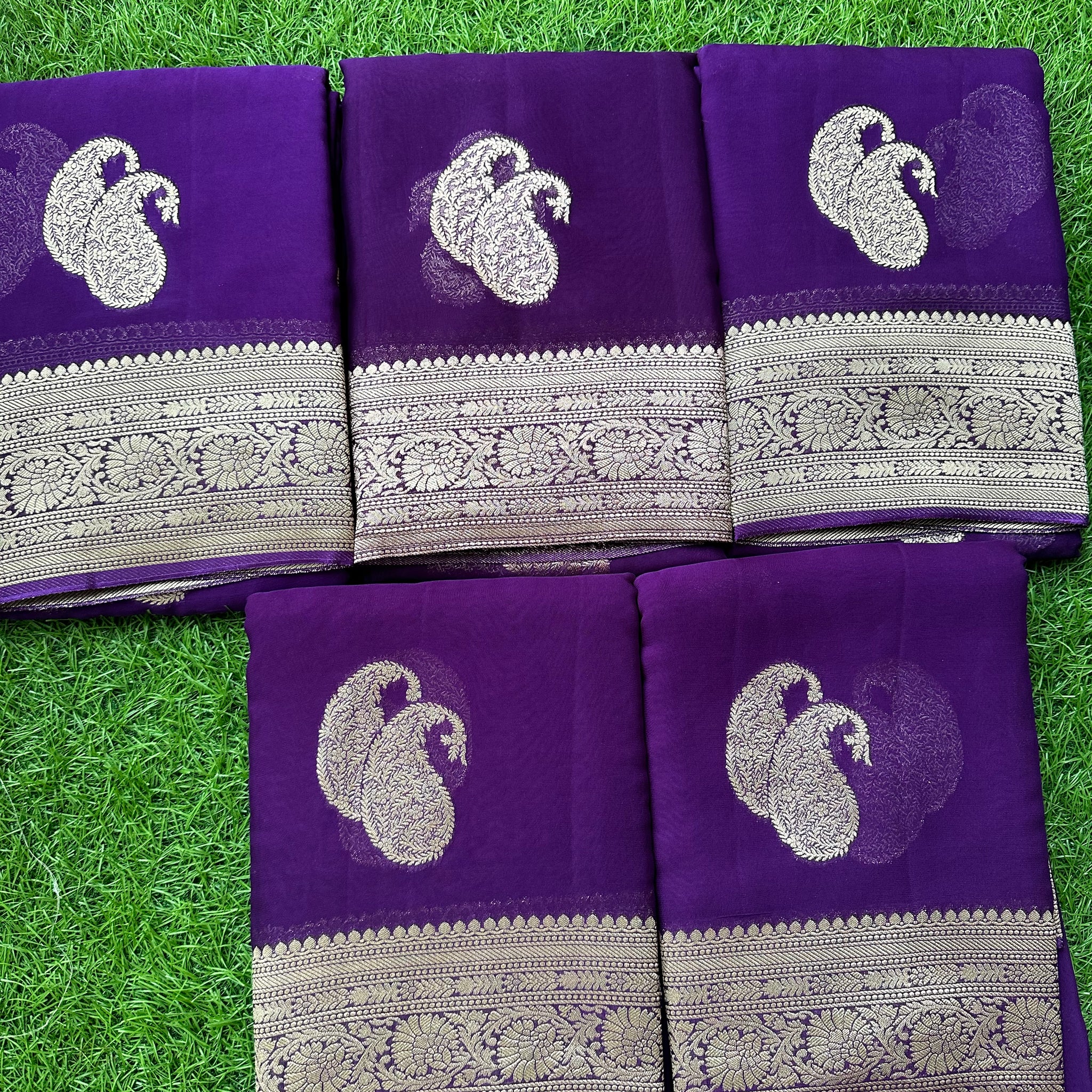 Purple pure viscose georgette sarees.