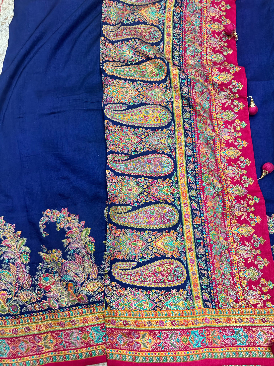 Navy blue with pink pashmina prints