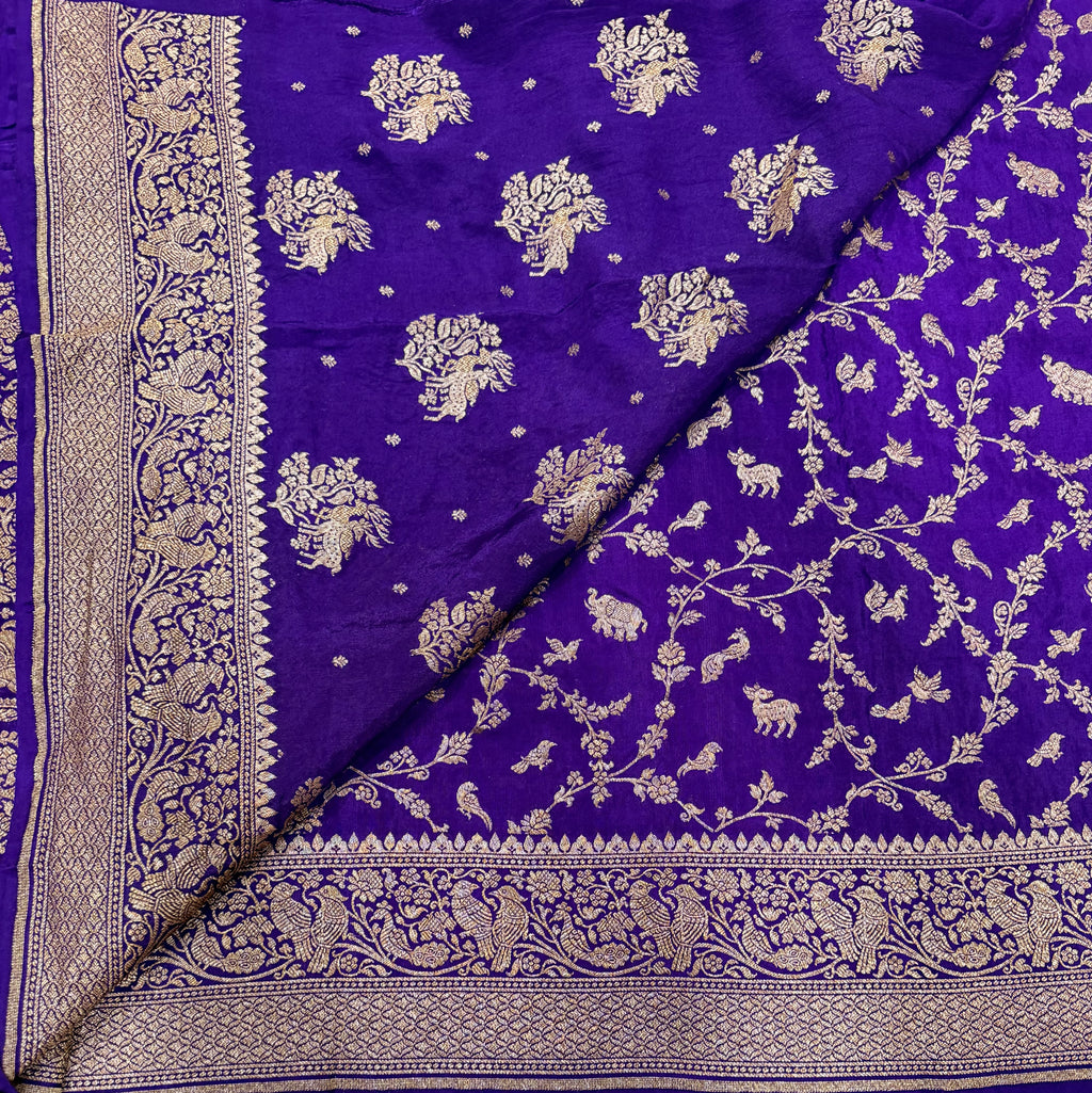 Purple jaal pattern pure benarasi crepe silk saree