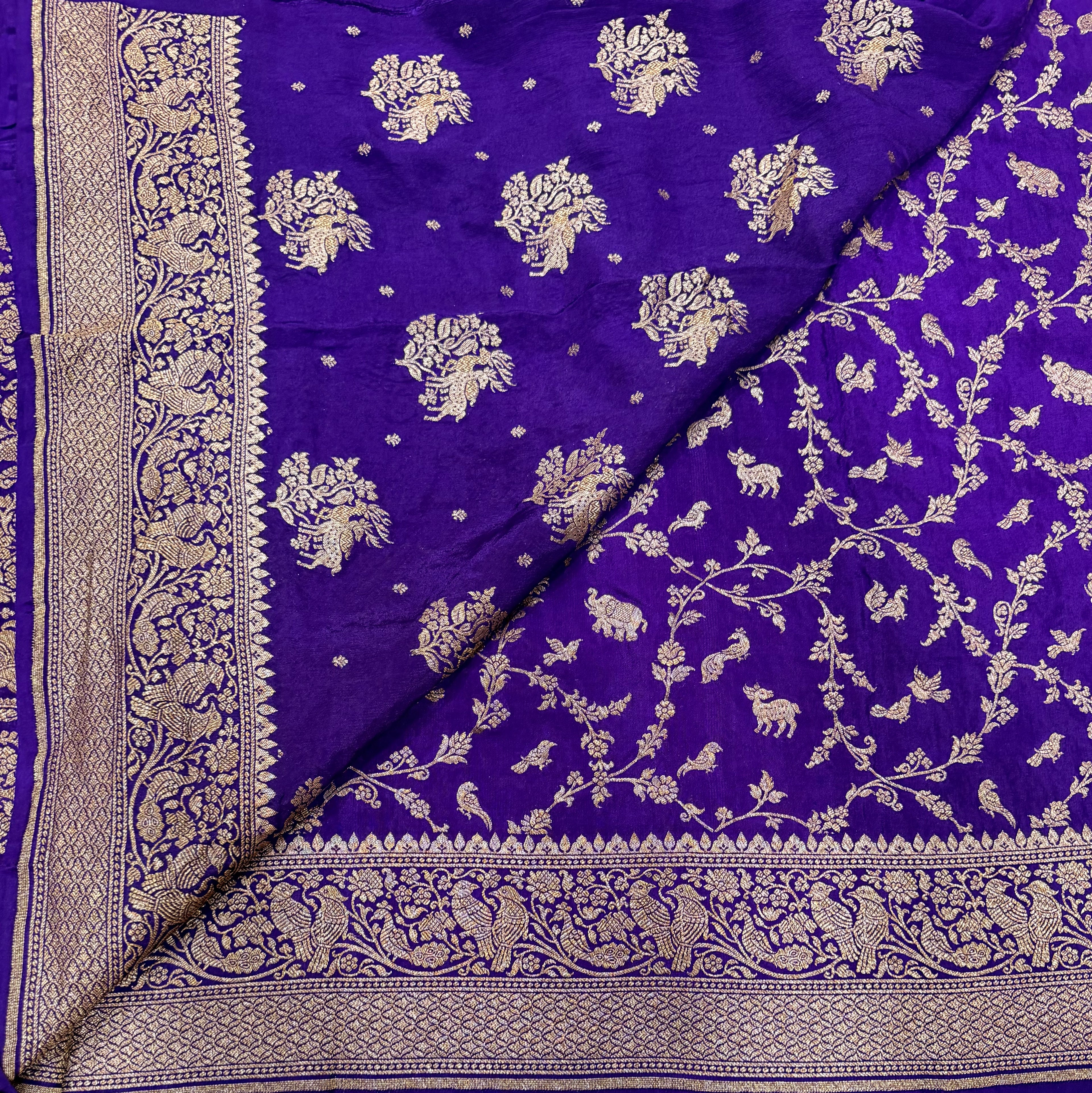 Purple jaal pattern pure benarasi crepe silk saree