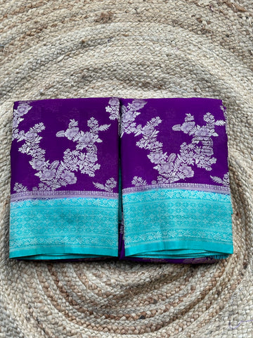Purple and Rama blue crushed georgette