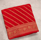 Red zig zag small butta half n half pure benarasi crepe silk saree