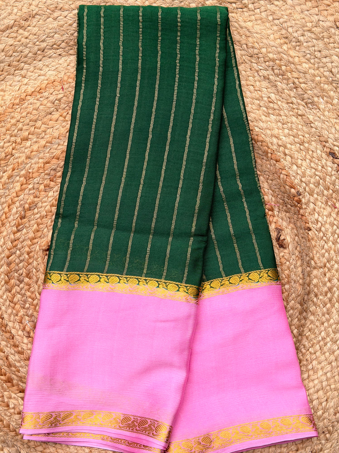 Green and lotus’s pink pure wrinkle crepe silk certified