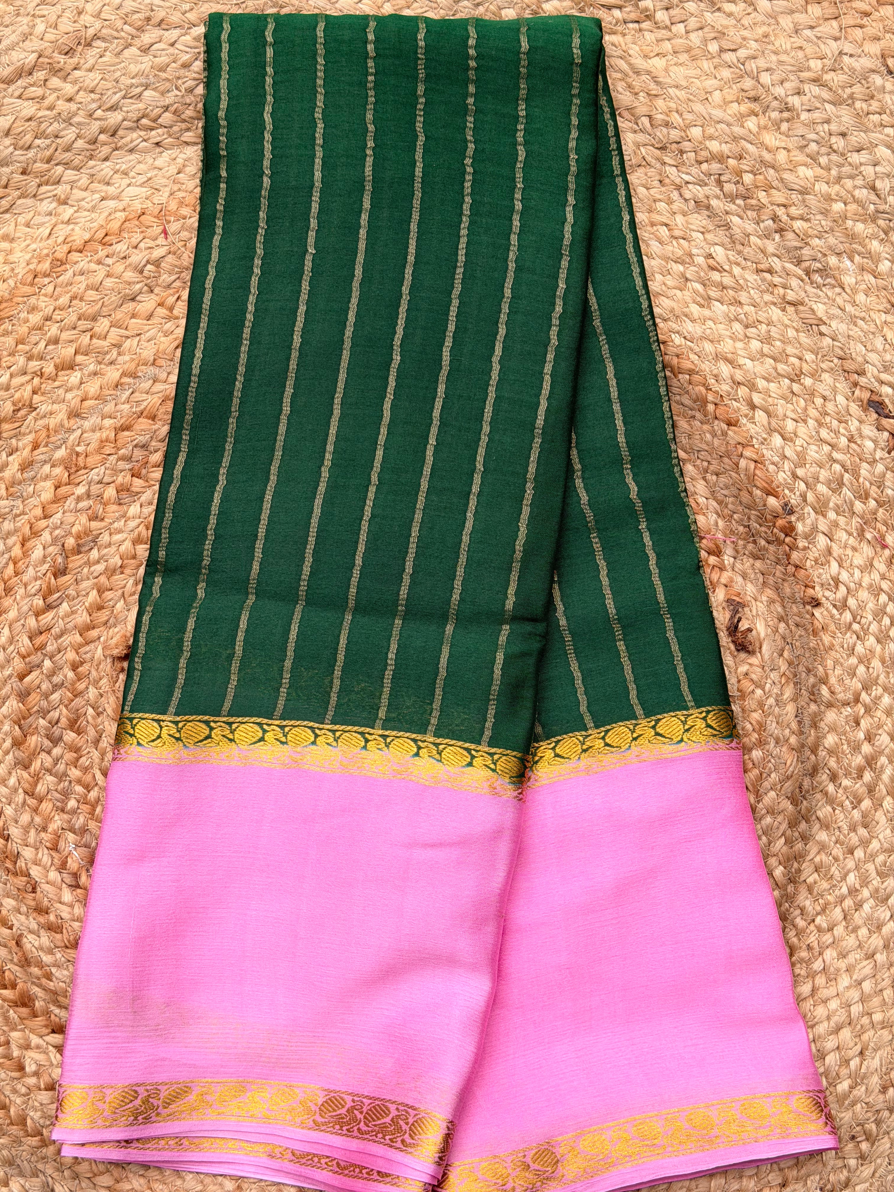 Green and lotus’s pink pure wrinkle crepe silk certified