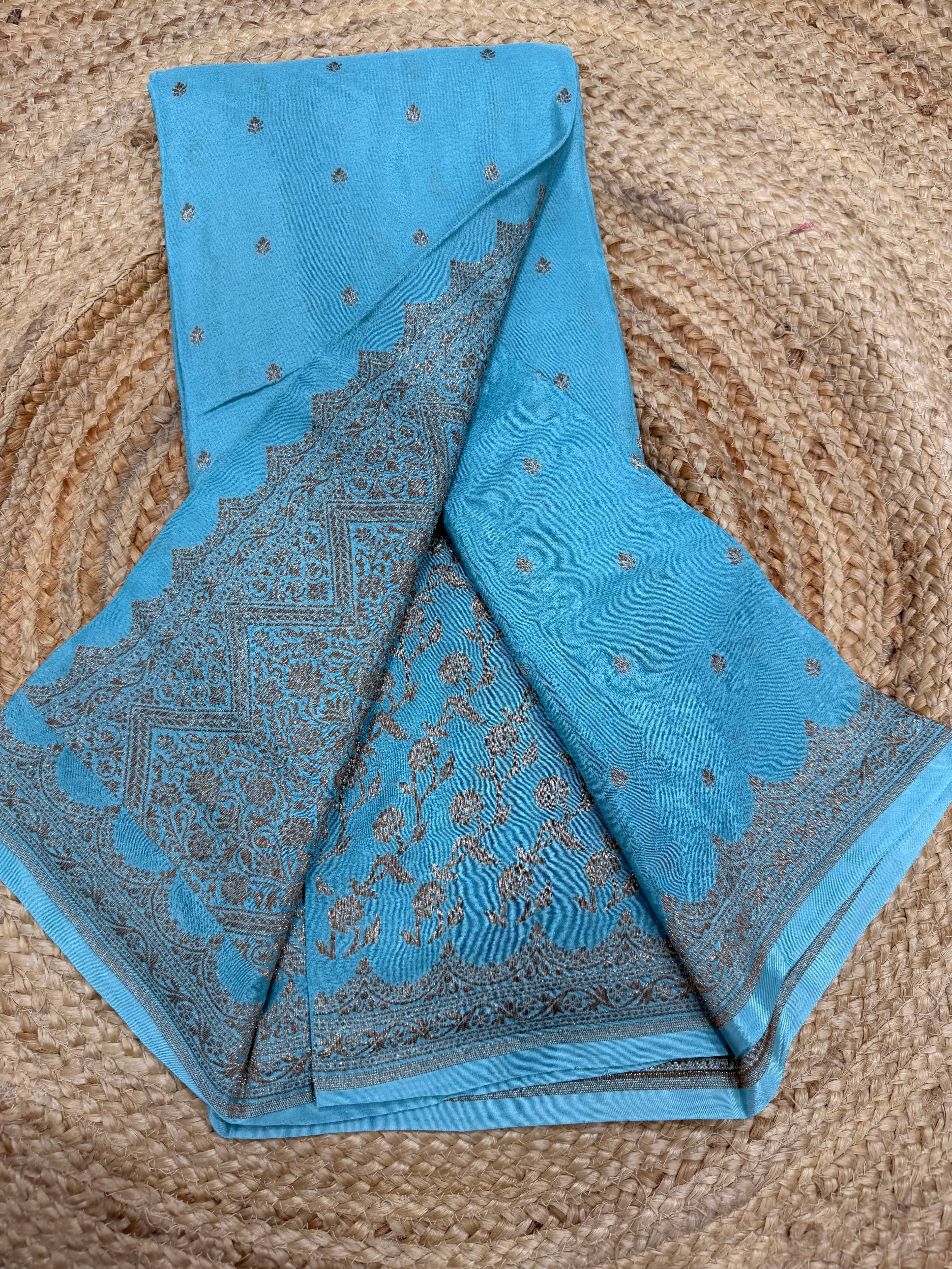 Light blue pure Banarasi crepe saree