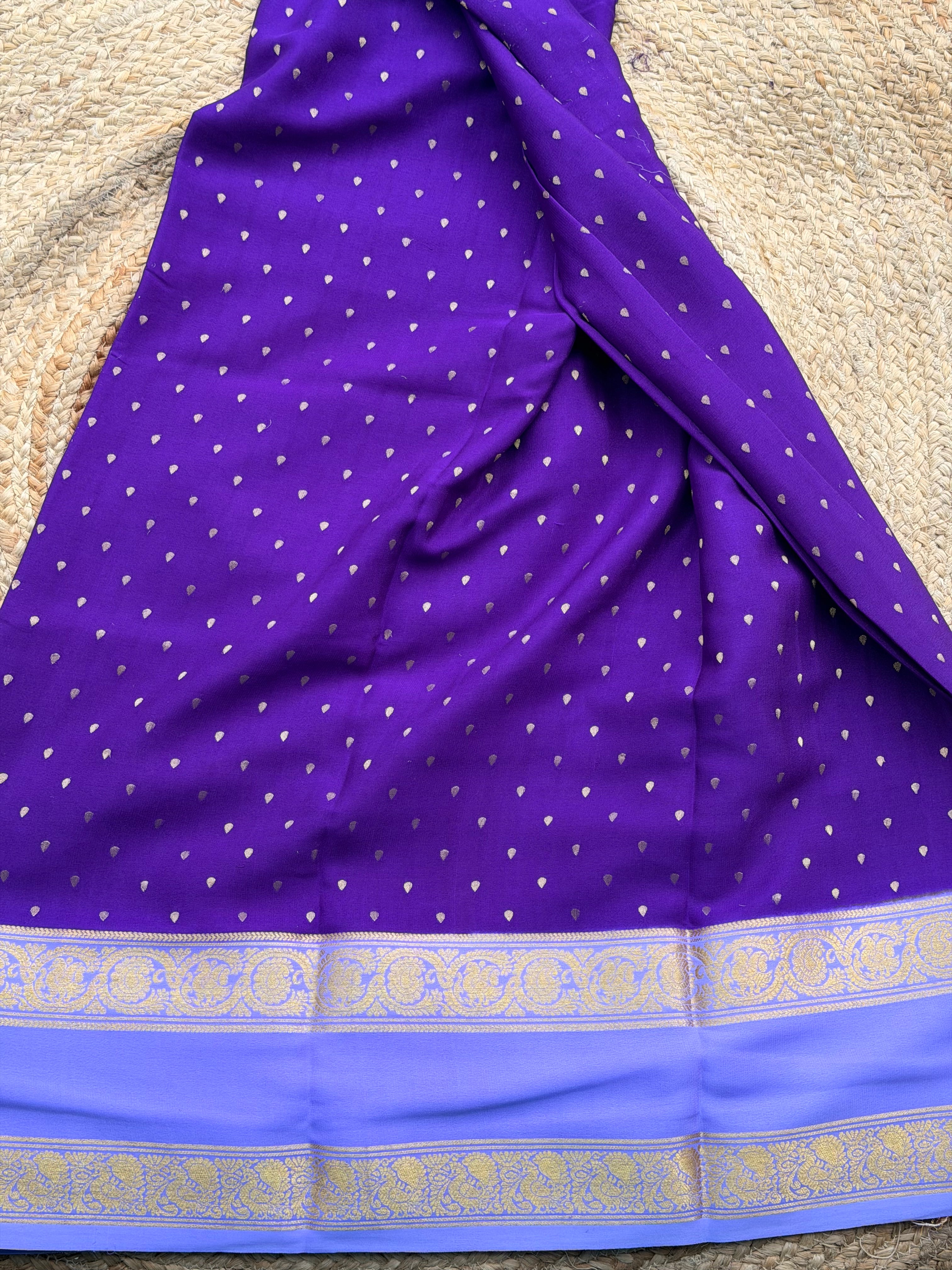 Dark purple and lavender 1000 butta pure crepe Mysore silk 120 gsm