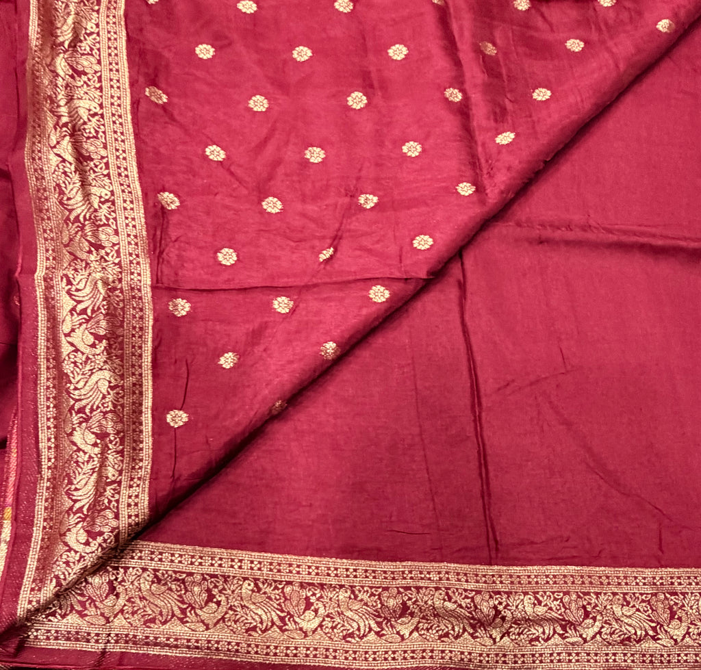 Maroon Kanchi border plain modal silk saree