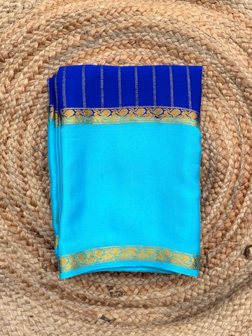 Royal blue with sky blue pure wrinkle crepe silk certified