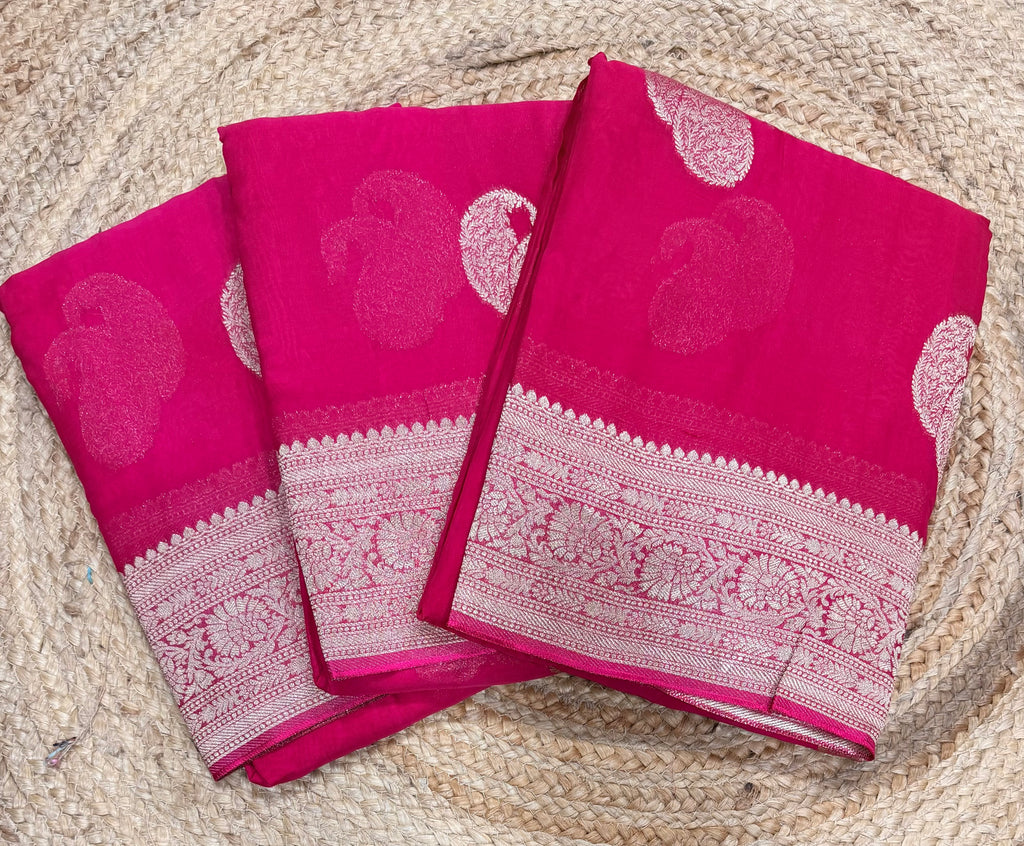 Rani pink mango Butta georgette small border saree