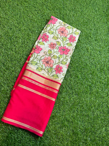 Red green digital semi Mysore Silk