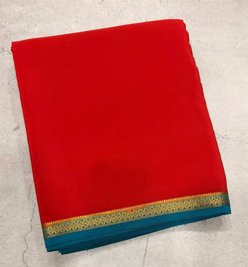 Red one inch border pure Mysore silk crepe saree
