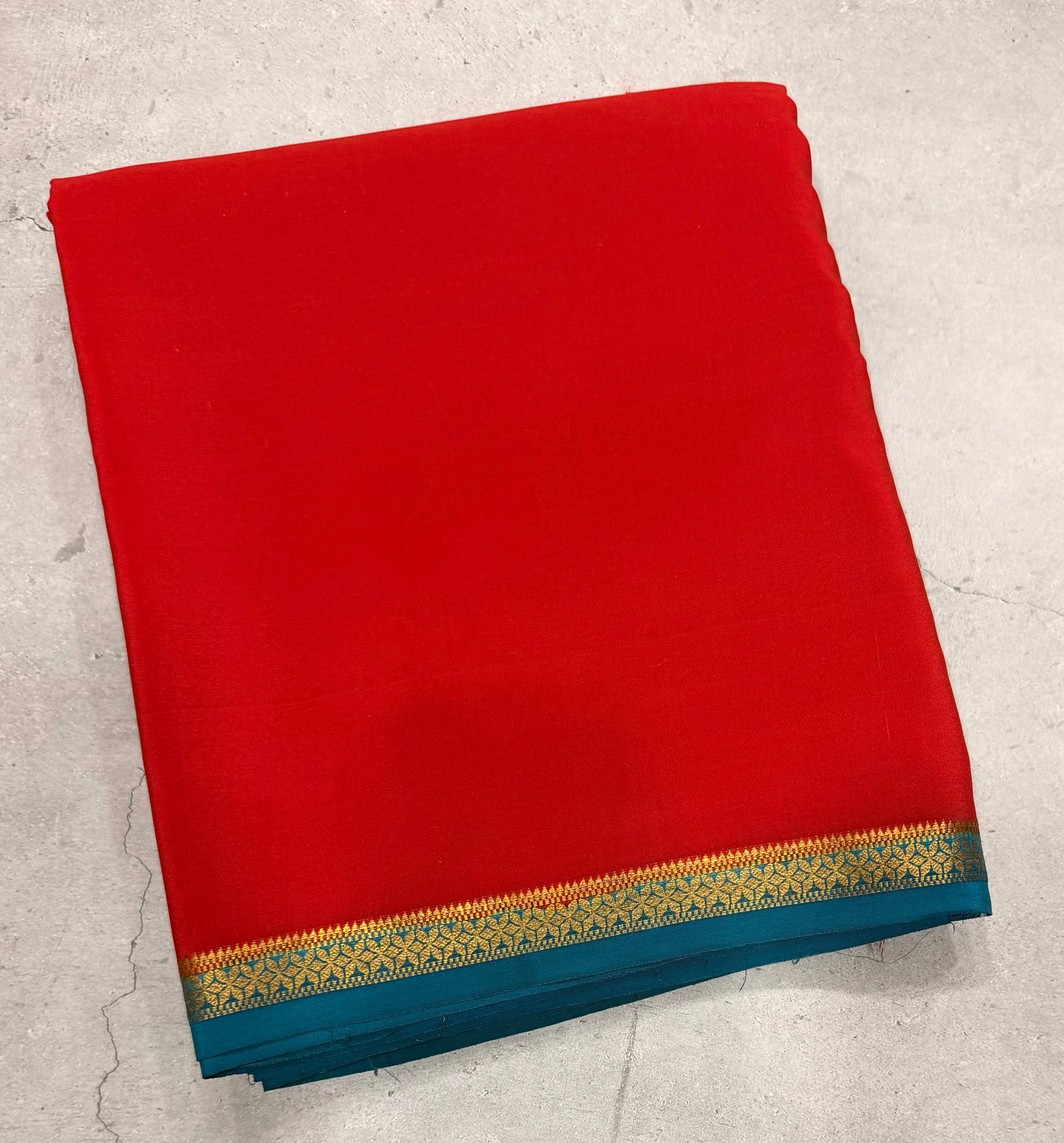 Red one inch border pure Mysore silk crepe saree