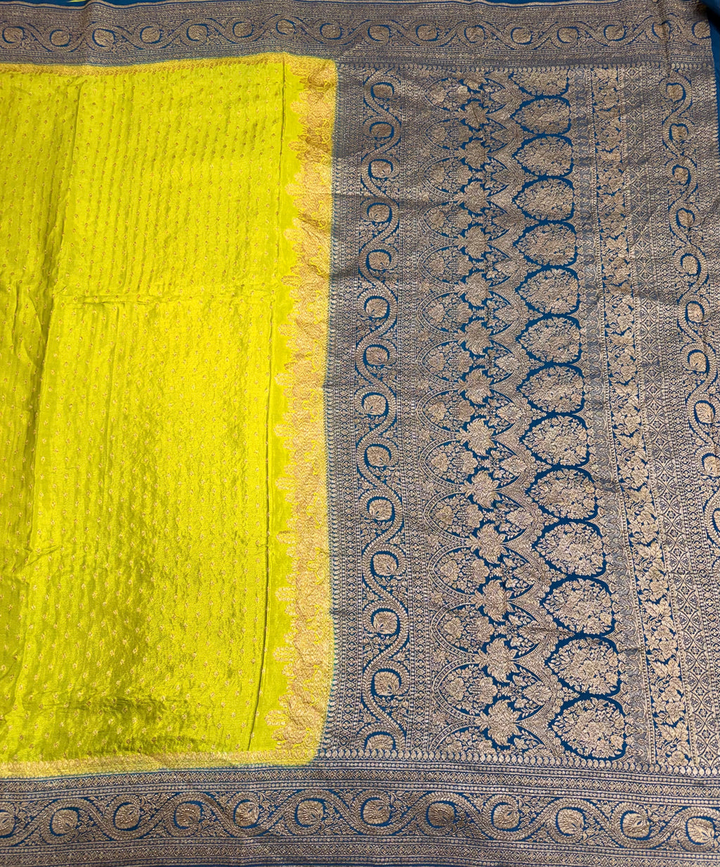 Parrot green n rama green pure benarasi crepe silk saree